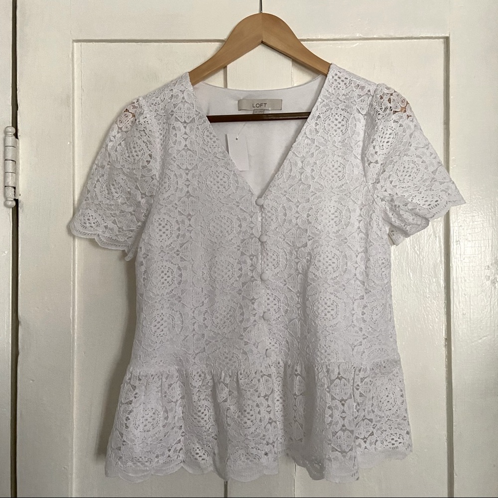 LOFT white lace peplum top